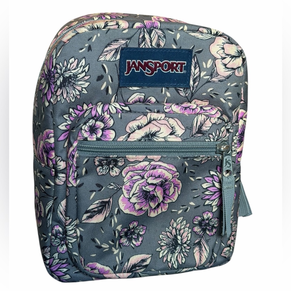 Jansport Gray With Pink Roses Insulated Lunch Bag, Zippered Top, Mini Backpack